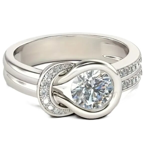Exquisite Solitaire Surrounded by 25 Small Lab Created Moissanite Ring - Picture 2 of 5